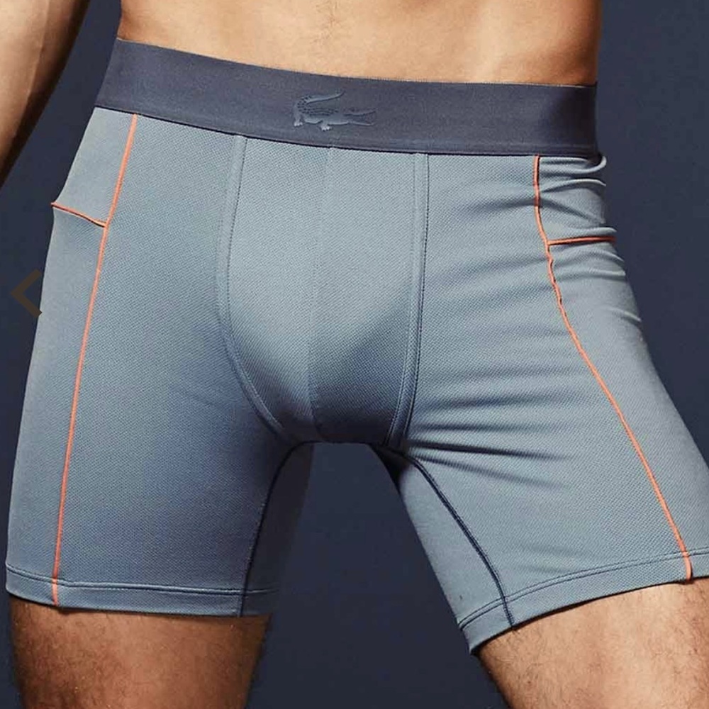 New Lacoste Motion Micro Mesh Stretch Boxer Brief, Grey/Orange